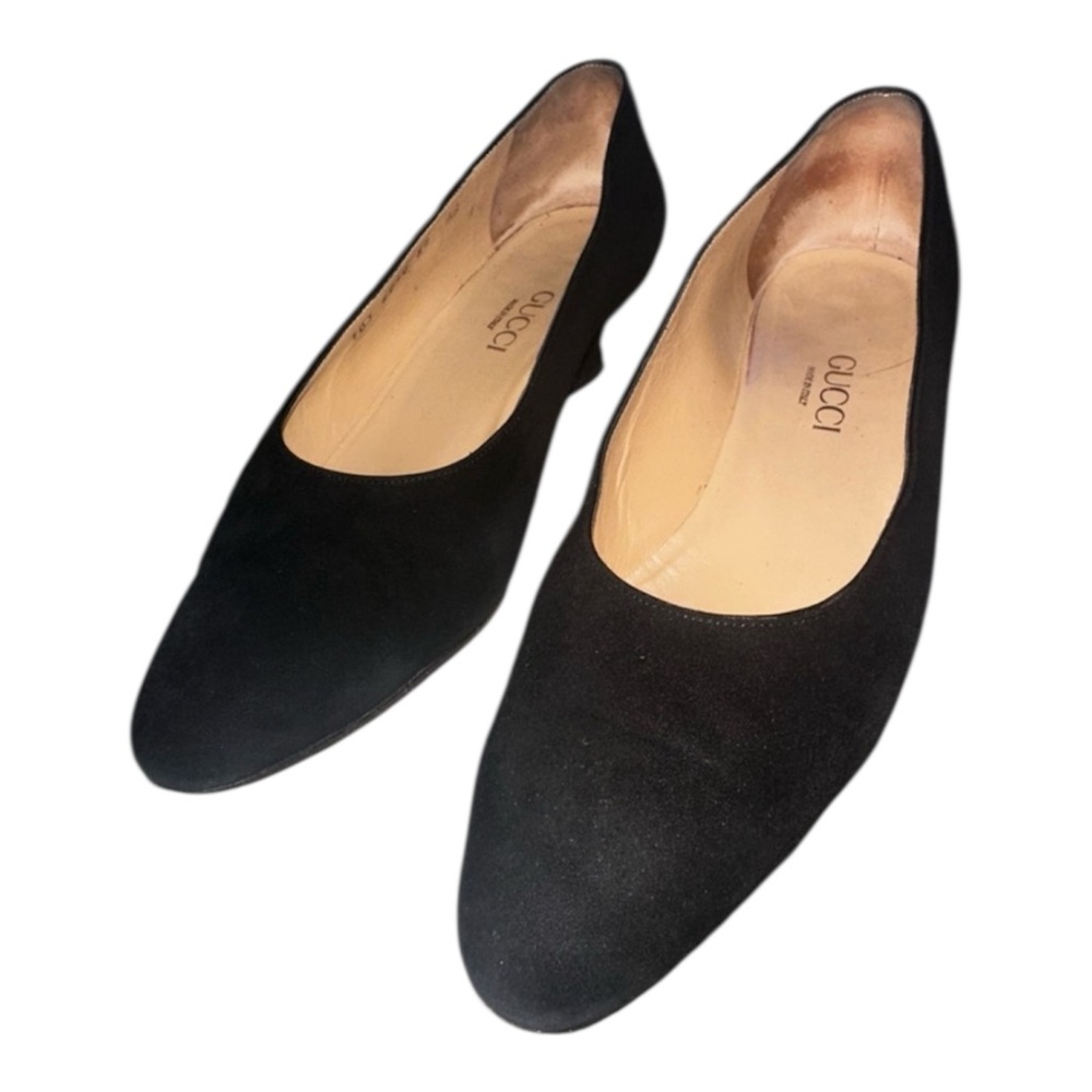 Vintage Gucci Black Suede Low Heel Pumps Made in Italy with Original Box Size 8